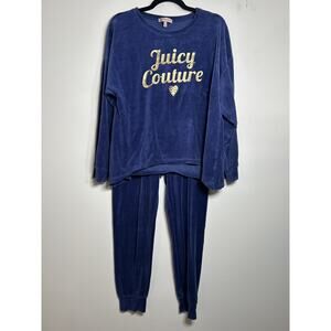 VTG Juicy Couture Blue Velour Sweatshirt & Pant Set Women’s Size Small Y2K